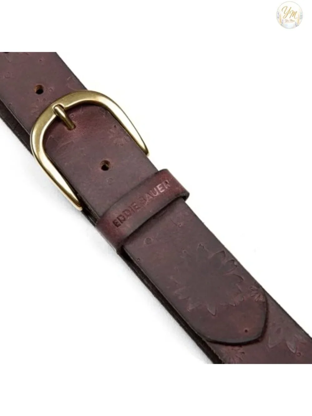 Genuine Leather Belt with Floral Tooled Pattern and Metal Buckle